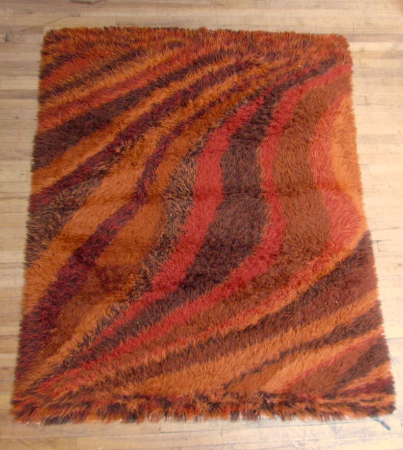 Red and orange abstract shag rug: Artist: Haskell, Jane Title: Red and orange abstract shag rug Medium: carpet Dimensions: 78 x 64 inches Provenance: The Estate of Jane Z. Haskell