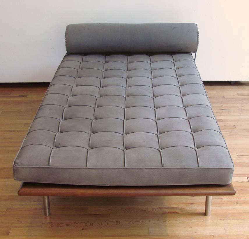 Ludwig Mies van der Rohe Barcelona Daybed: Artist: van der Rohe, Mies for Knoll International Title: Barcelona Daybed Date: 1928/c. 1990 Medium: sueded grey leather, walnut, chrome-plated steel Dimensions: 77 x 38 x 25 inches Signature