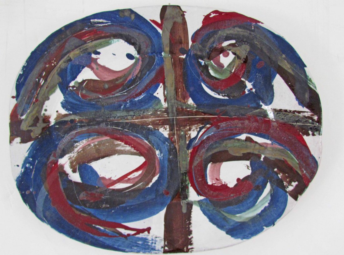Jane Guston Glazed Ceramic Wall Platter: Artist: Guston, Jane Title: Wall Platter Date: 1984 Medium: glazed stoneware Dimensions: 18.25 x 23.5 x 3 inches Signature: incised with signature and date on reverse