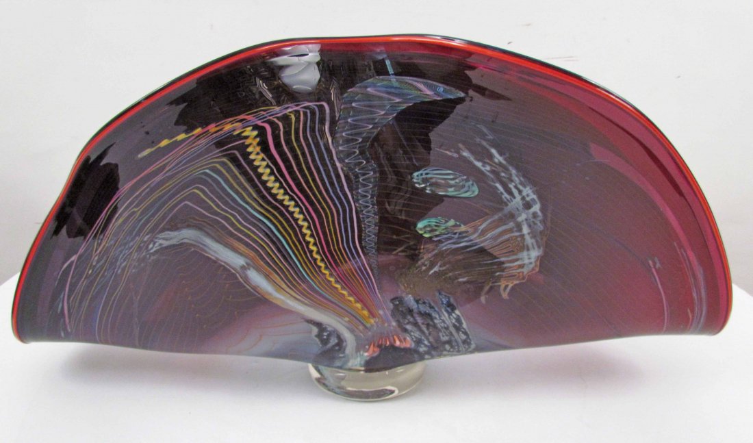 Hawthorne/Nowak Blown Glass Seaform Vessel: Artist: Hawthorne, Chris/Nowak, James (20th Century) Title: Blown Glass Seaform vessel Date: 1988 Medium: blown glass Dimensions: 12 x 26.5 x 10 inches Signature: incised with signature an