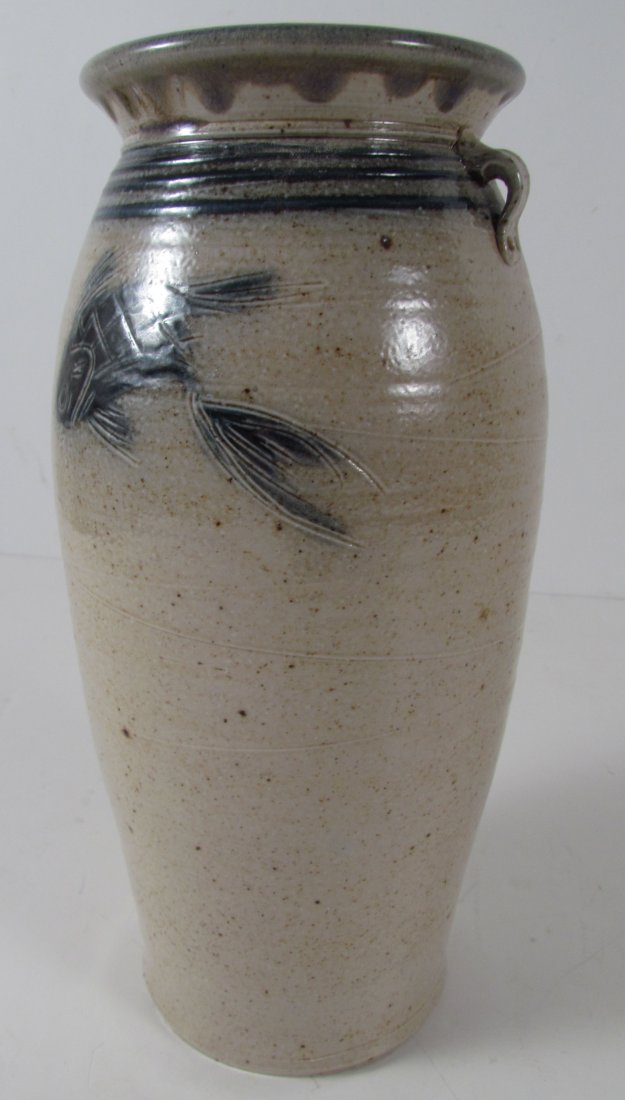 Randy Meyers "Fish Vase with handles": Artist: Meyers, Randy (Contemporary Ceramicist) Title: Fish Vase with handles Medium: salt glazed ceramic Dimensions: 10.25 inches tall Signature: signed with monogram and inscribed signature