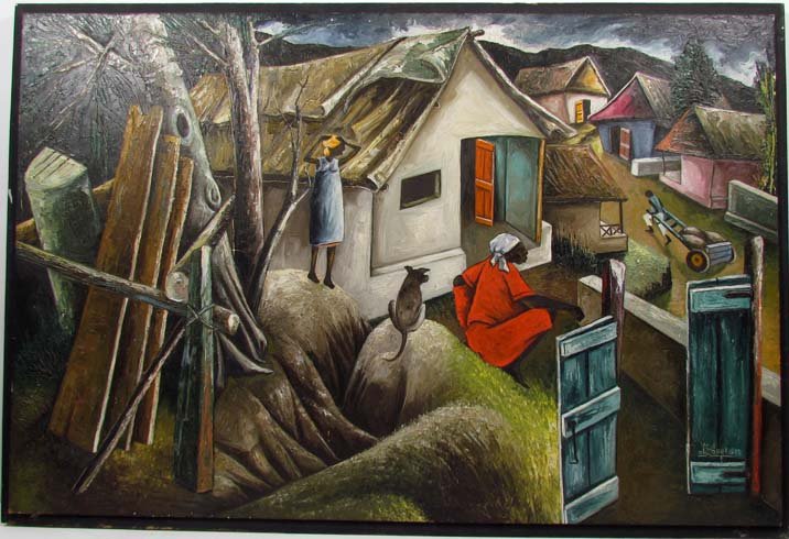 Jacques Enguerrand Gourgue Oil Painting Haitian: Artist: Gourgue, Jacques Enguerrand (Haitian, 1930–1996) Title: Untitled Medium: oil on board Dimensions: 36 x 24 inches Signature: incised in paint lower right Frame Type: mounted on wood
