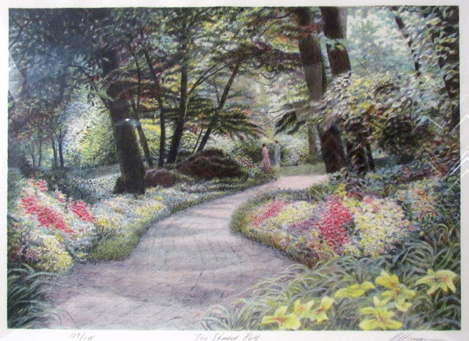 Harold Altman The Shaded Path lithograph: Artist: Altman, Harold Title: The Shaded Path Medium: lithograph Dimensions: 18 x 25.25 inches Signature: Pencil signed and numbered 109/285 lower margin Frame Type: gilded wood Fra