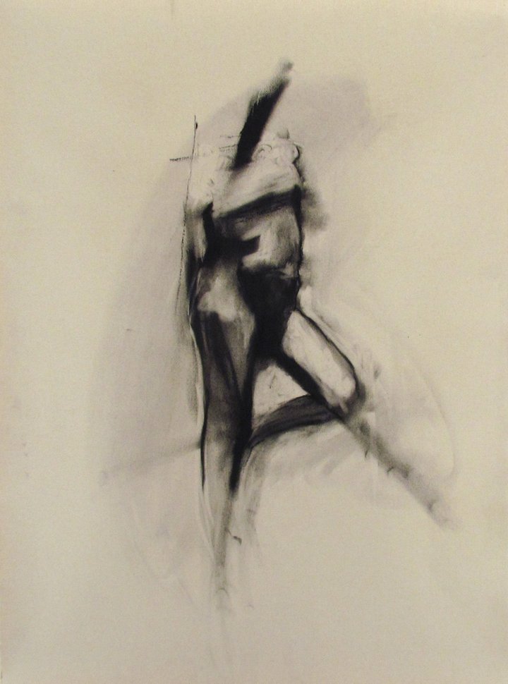 Standing Nude Charcoal Drawing: Artist: Contemporary Figural School Title: Nude Date: circa 1995 Medium: charcoal on paper Dimensions: 25.5 x 19 inches Signature: apparently unsigned Provenance: The Estate of