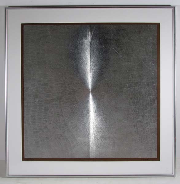 Patrick Dupre Op Art foil intaglio: Artist: Dupre, Patrick (French, born 1945) Title: Untitled Op Art Date: 1980's Medium: foil embossed intaglio mounted to brown mat Dimensions: 19.5 x 19.5 inches Edition: 125/150 S