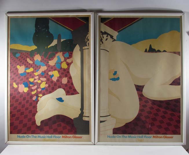 1978 Glaser Nude on Music hall Floor Poster: Artist: Glaser, Milton Title: Nude on the Music Floor Diptych (ULEF9871) Date: 1978 Medium: Offset Lithograph Dimensions: 33 x 22.5 inches (each) Description: Original exhibition posters