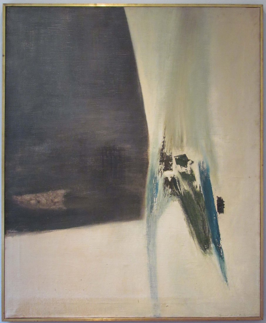 Aaronel deRoy Gruber 1960's Abstract ptg.: Artist: Gruber, Aaronel deRoy (American, 1918-2011) Title: The Space Between, II Date: 1960's Medium: oil or acrylic on canvas Dimensions: 53 x 43.25 inches Signature: signed lower right a