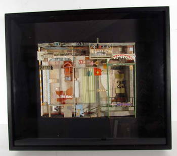 Addie Herder 1989 collage "New York": Artist: Herder, Addie (American 1920-2009) Title: New York Date: 1989 Medium: mixed media collage Dimensions: 17 x 19.75 inches Signature: signed, titled, and dated on stretcher reverse