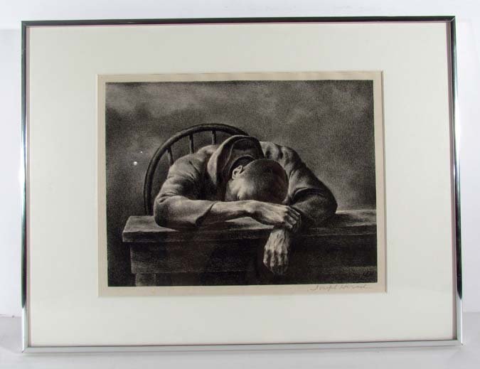 Joseph Hirsch orig lithograph "Lunch Hour": Artist: HIRSCH, Joseph (AMERICAN 1910-1981) Title: Lunch Hour Date: 1944 Medium: lithograph Dimensions: 9 in. x 11 7/8 in. (229 mm x 302 mm) Edition: edition of 250 Description:
