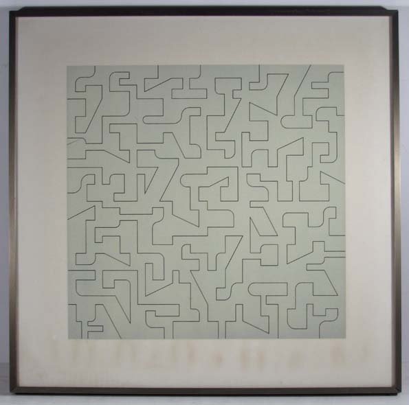 Norman Ives original serigraph L-C: Artist: Ives, Norman (American 1923-1978) Title: L-C Date: 1969 Medium: serigraph printed in colors Dimensions: 16 x 16 inches Edition: 36/50 Provenance: Westinghouse Art Collec