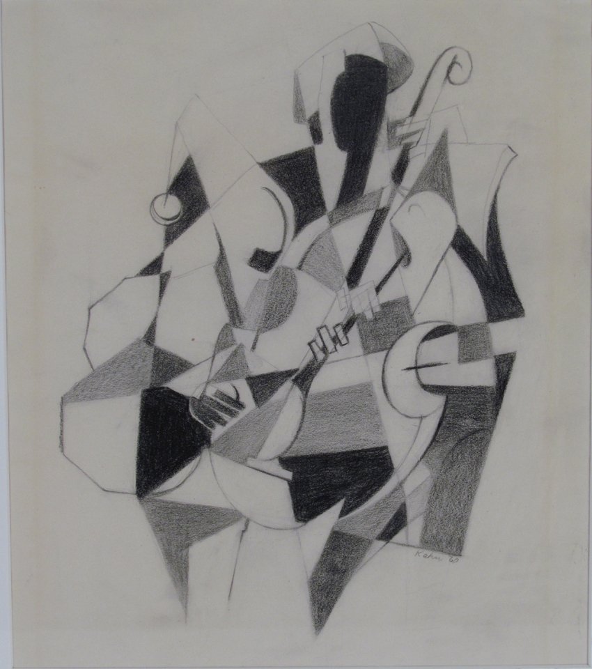 Julius Kahn Cubist Figures pencil drawing: Artist: Kahn, Julius (American, b. in Germany 1893-1983) Title: Cubist Study of Cellist Date: 1960 Medium: pencil on paper Dimensions: 10 x 7.5 inches Signature: signed and dated LR <