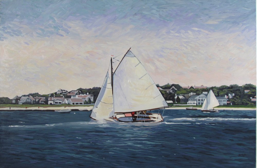 Rena Smith Patterson acrylic painting "Sailing -: Artist: Patterson, Rena Smith (American, b. 1950) Title: Sailing - Hyannis Port, MA Medium: acrylic on canvas Dimensions: 24 x 36 inches Signature: signed "RSP" lower right