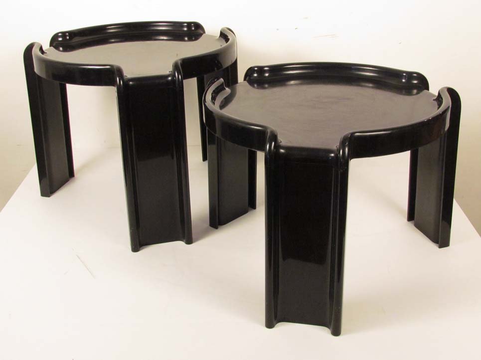 Pair of Kartell side tables by Giotto Stoppino: Giotto Stoppino for Kartell ABS plastic 16.5 x 17.5 x 17.5 inches stamped on underside Provenance: The Collection of Harry Schwalb