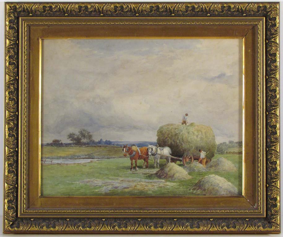 John Bates noel watercolor "The Hay Cart": Artist: Noel, John Bates (British 1870-1927) Title: The Hay Cart Date: circa 1900 Medium: watercolor Dimensions: 10.5 x 13.5 inches Signature: signed J. B. Noel lower right Frame Ty