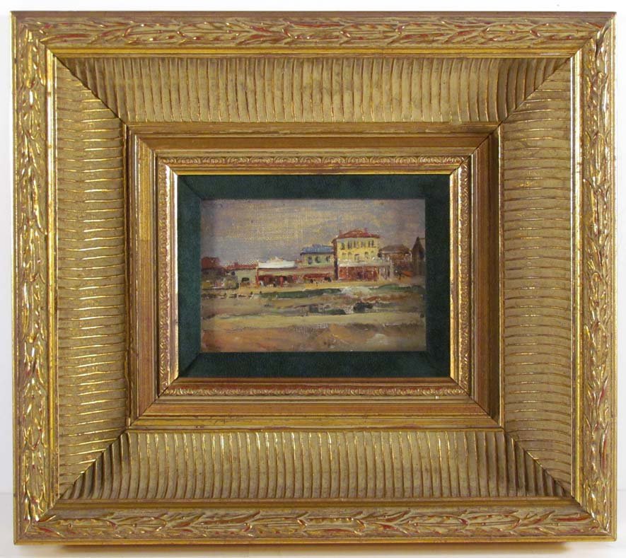 A. Bryan Wall 1896 "View of Atlantic City": Artist: Wall, Alfred Bryan (American 1861-1935) Title: Atlantic City Date: 1896 Medium: oil on canvas board Dimensions: 4 x 5.75 inches Description: A great and early view of Atlantic City