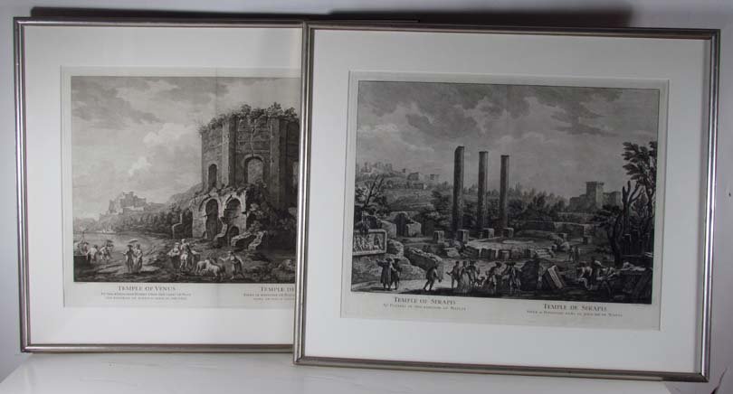 2 Domenico Cunego engravings Temple of Venus & Serapis: Artist: Cunego, Domenico (1724/25 – 1803) Title: Temple of Venus & Temple of Serapis Date: 1770's Medium: engraving on laid paper Dimensions: 18.5 x 23.5 inches Signature: signed in the p