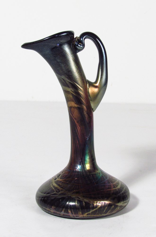 Loetz or Loetz Style Vase, Iridescent Glass in Jug Form: Title: Loetz or Loetz Style Vase, Iridescent Glass in Jug Form Date: c. 1900 Medium: glass