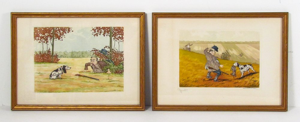 Boris O'Klein Two Signed Color Etchings: Artist: O'Klein, Boris (Russian/French, 20th Century) Title: The Fatherly Person and Apporte Date: early 20th century Medium: color etchings Dimensions: 9.25 x 13 inches Signature: pencil