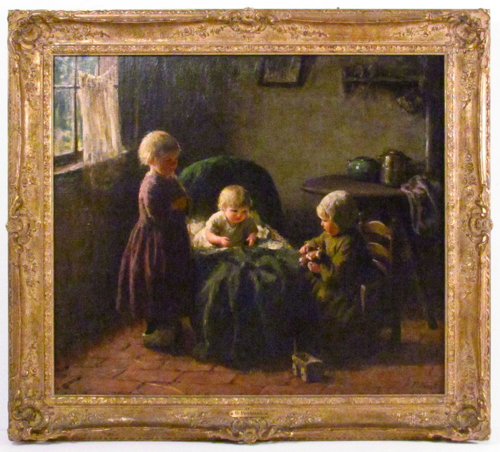 Bernard Pothast ptg. "Teaching Little Sister": Artist: Pothast, Bernard (Bernhard) ( Dutch 1882 - 1966) Title: Teaching Little Sister Medium: oil on canvas Dimensions: 26 x 30 inches Signature: signed Pothast lower right Provenance: G