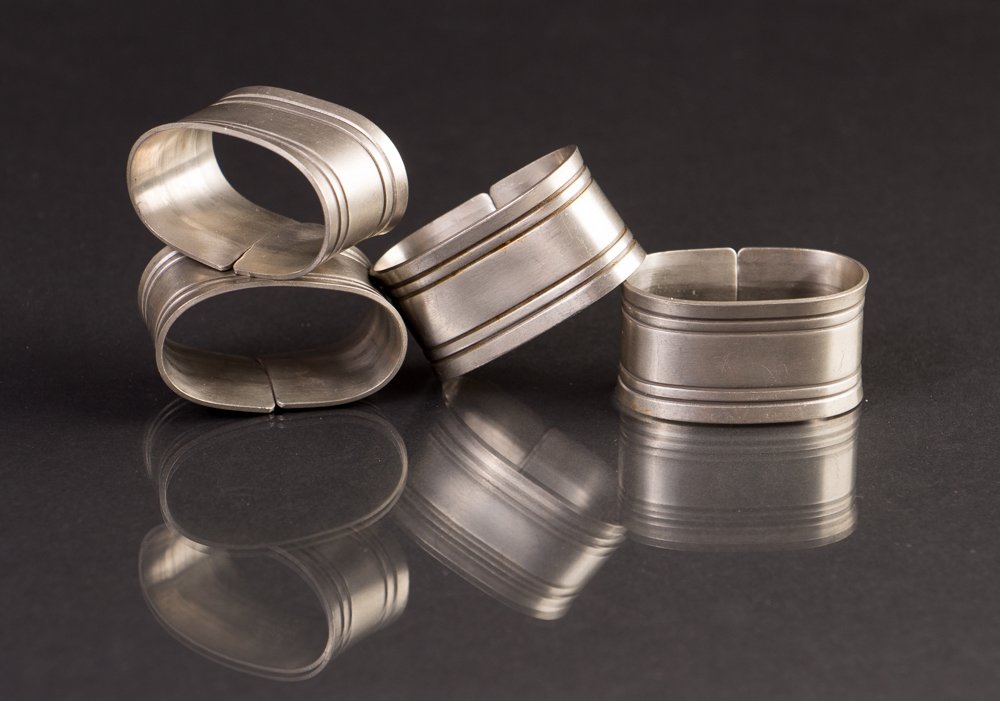 Georg Jensen Four Pewter Napkin Rings c. 1960: Artist: Jensen, Georg Title: Four Pewter Napkin Rings Date: 1960 Medium: pewter Dimension: 1.75 inches