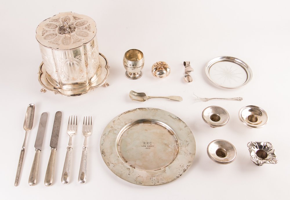 A Collection of Sterling & Silver Plate: Artist: various including Richard Comyns, P & M Sterling, B & M Sterling, A.T. Wiley, Elkington Title: A Collection of Sterling & Silver Plate servingware Medium: sterling, silver-plate Dimension: wei