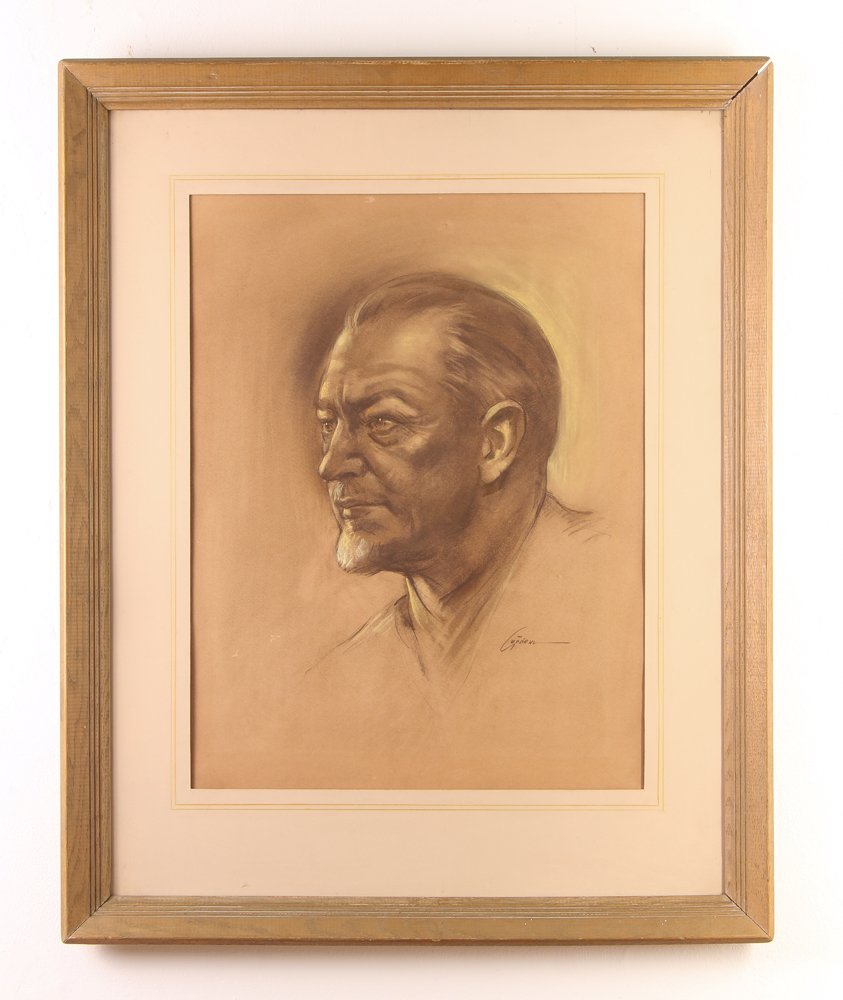 Stanley Gordon portrait "Dr. Howard Hanson": Artist: Gordon, Stanley (American, born 1920) Title: Portrait Bust of Howard Hanson Date: 1958 Medium: charcoal and pastel on mat board Dimension: 21 x 16 inches Signature: signed Proven