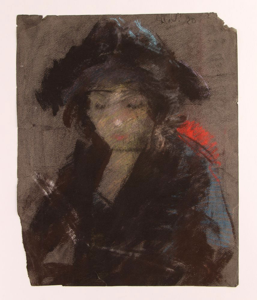 Robert Philipp pastel of a Woman with hat: Artist: Philipp, Attributed to Robert (1895 - 1981) Title: Woman with Hat Date: circa 1920 Medium: pastel on gray paper Dimension: 13.25 x 11 inches Signature: seemingly unsigned but inscribe