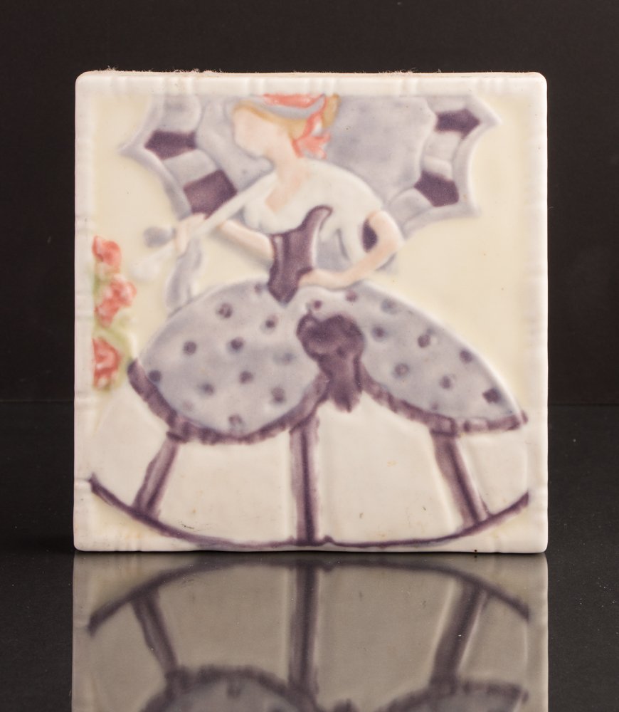 Rookwood Tile Trivet with Southern Belle: Artist: Rookwood Title: Rookwood Tile Trivet with Southern Belle Date: 1925 Medium: ceramic Dimension: 5.75 x 5.75 inches Signature: Rookwood stamp 3069