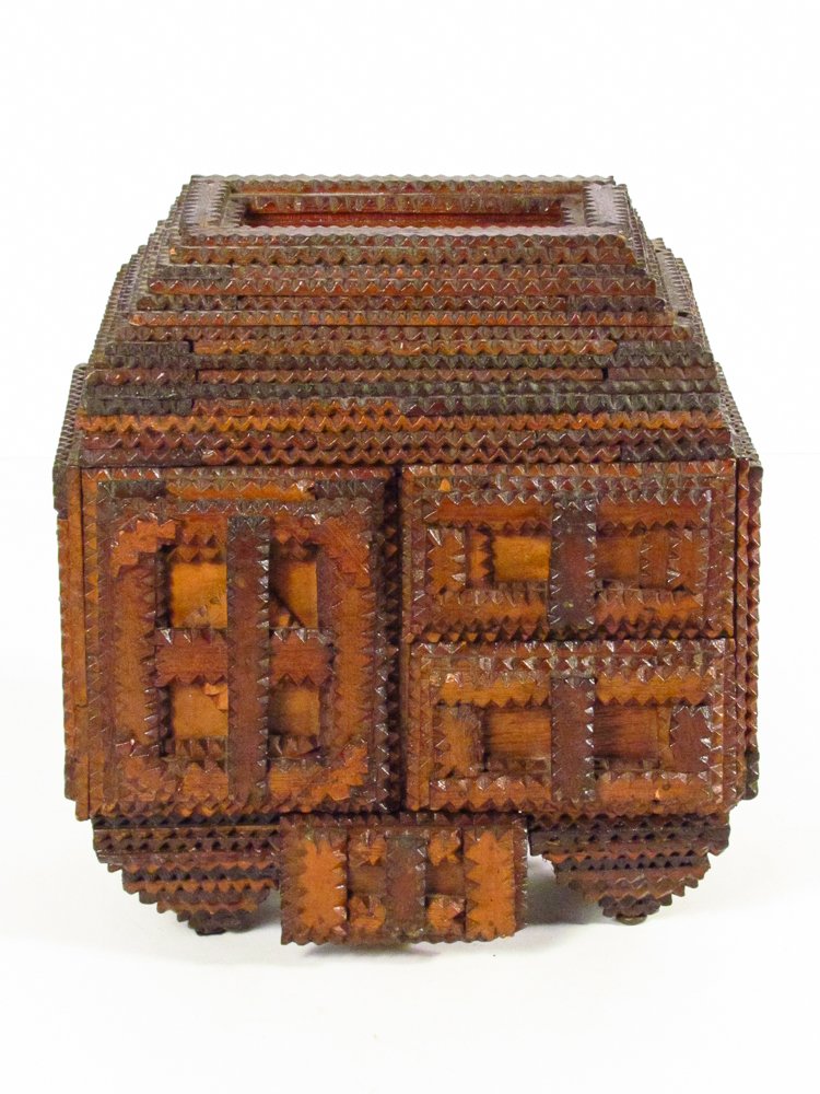 Victorian Tramp Art Jewelry Box w 4 drawers and Secret: Title: Tramp Art Jewelry Box w 4 drawers and Top Secret Compartment Dimension: 10 x 4.5 x 7 inches