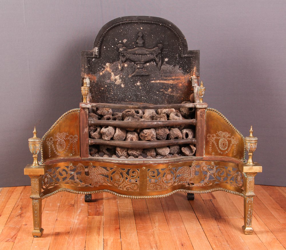 Mid 19th Century English Coal Grate: Title: Mid 19th Century English Coal Grate with swag and garland decoration Date: mid 19th Century Medium: brass and cast iron Dimension: grate measures: 29 x 30.5 x 16 inches Provenance: Collection o
