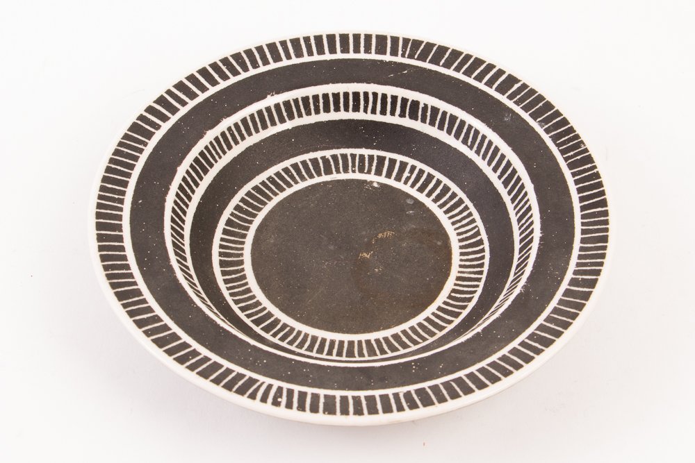 Waylande Gregory Ceramic Bowl: Artist: Gregory, Waylande D. (American, 1905-1971) Title: Black and White Striped Bowl Medium: glazed ceramic Dimension: 8.25 inches diameter Signature: signed Waylande Gregory on underside