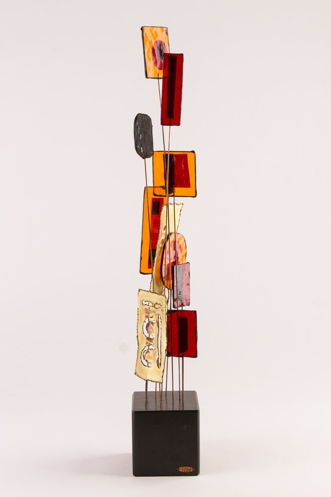 Jere Stabile 1966: Artist: Jere, Curtis Title: Stabile Date: 1966 Medium: wood, brass, plastic Dimension: 22.5 inches tall Signature: Signed in ink
