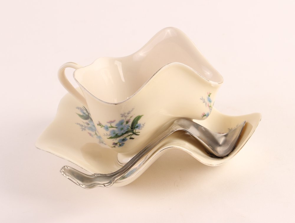 Robert Lazzarini Distorted Teacup, 2003: Artist: Lazzarini, Robert (American, b. 1965) Title: Teacup Date: 2003 Medium: porcelain and stainless steel Dimension: 3.5 x 6.25 x 6.25 inches Edition: limited edition Signature: Ma