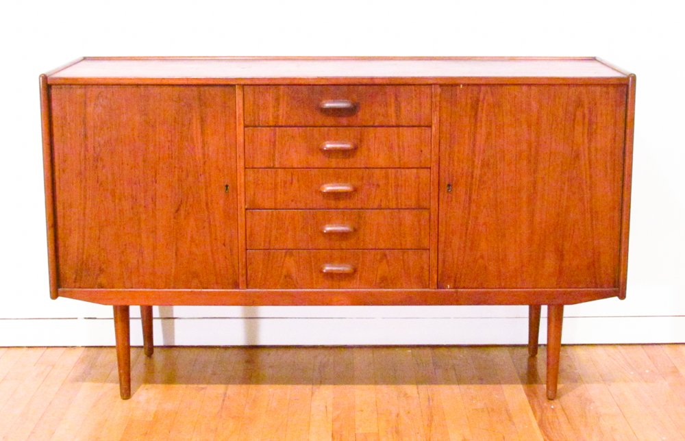Danish Modern Sideboard for Mobler: Artist: Mobler Title: Danish Modern Sideboard for Mobler, two locking cabinets and 5 drawers, Dimension: 34 x 57 x 18 1/2 Signature: Mobler Import Stamp in top drawer