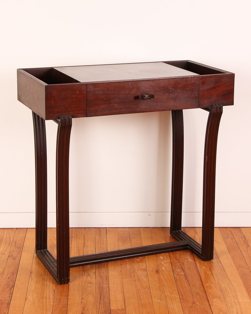 Attrib. Tommi Parzinger Hall Table and Plant Stand: Artist: Parzinger, Attributed to Tommi for Charak Modern Title: Hall Table and Plant Stand Medium: mahogany Dimension: 34.5 x 34 x 17 inches Signature: no labels