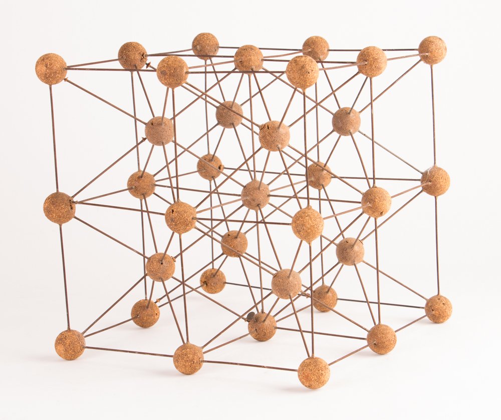 Mid-Century Modern Cork and Wire Atomic Model: Title: Mid-Century Modern Cork and Wire Atomic Model Medium: cork, wire Dimension: 10 x 10 x 10 inches