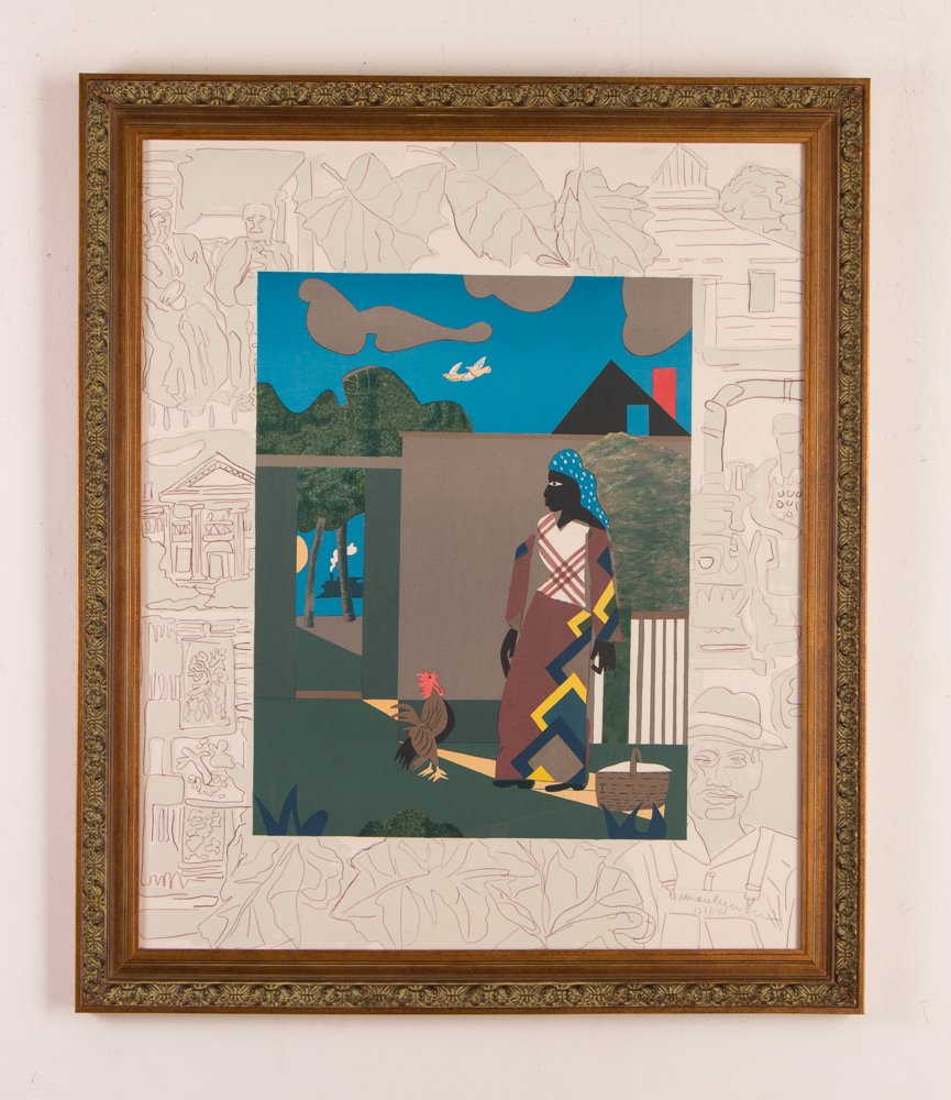 Romare Bearden Pepper Jelly Lady lithograph, c. 1975: Artist: Bearden, Romare (American, 1914-1988) Title: Pepper Jelly Lady Date: c. 1975 Medium: lithograph printed in colors Dimension: 26 x 21 inches (sight) Edition: 123/150 Signature: