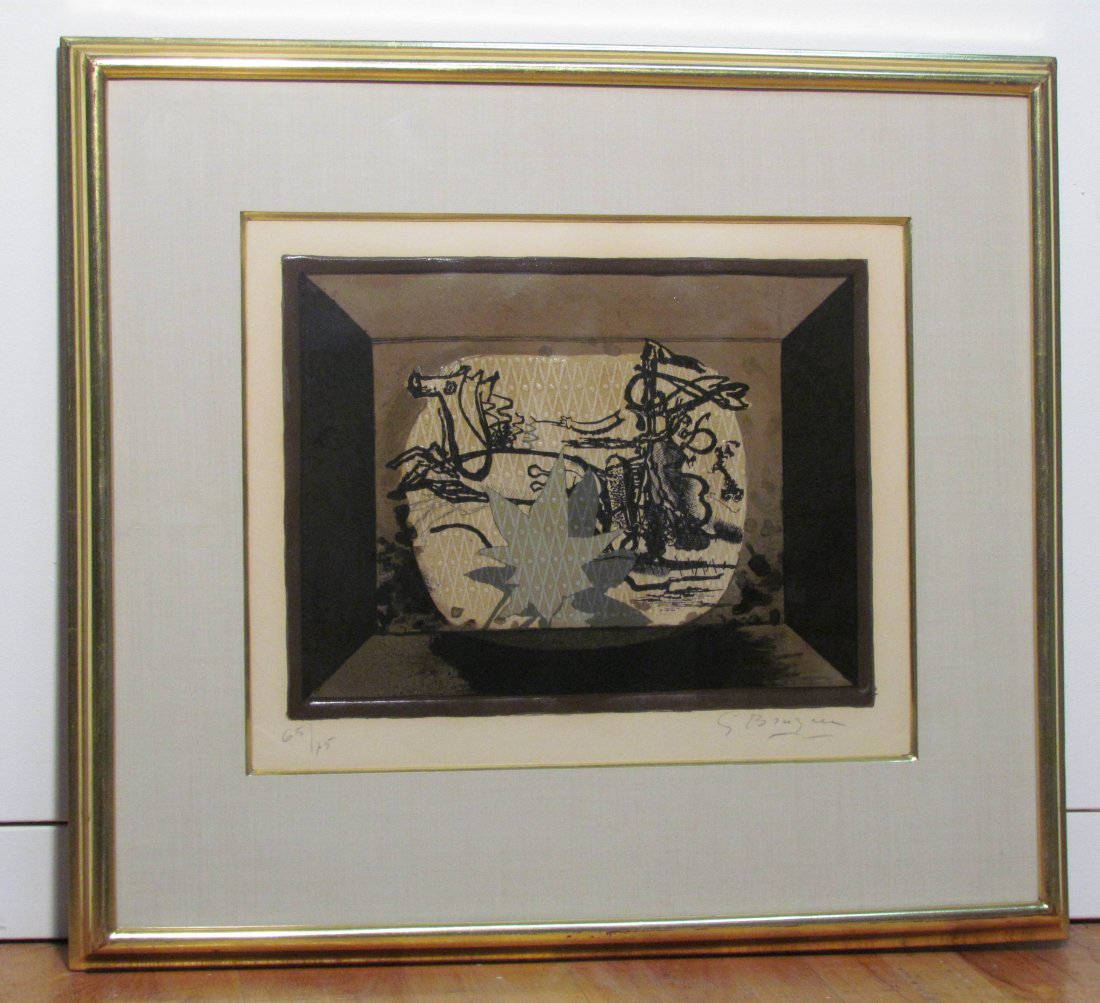 Georges Braque The Chariot III lithograph 1955: Artist: Braque, Georges (French, 1882-1963) Title: The Chariot III (Vallier, #98) Date: 1955 Medium: Lithograph printed in colors with embossing Dimension: 12.75 x 16.5 inches Signature: Pencil
