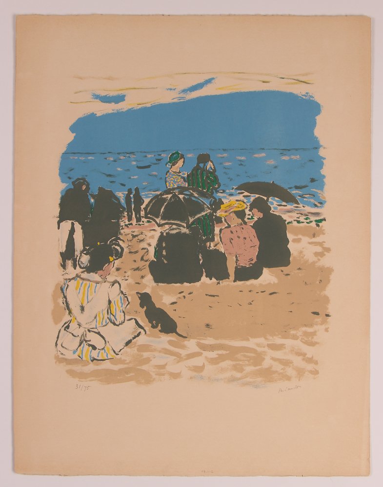 Maurice Brianchon orig litho "At the Beach" (La Plage): Artist: Brianchon, Maurice (French, 1899-1979) Title: At the Beach (La Plage) Medium: Lithograph printed in colors Dimension: 17.5 x 15 inches Estate of Dr. Salvatore Sellaro, Erie Pa.Edition: 31/75