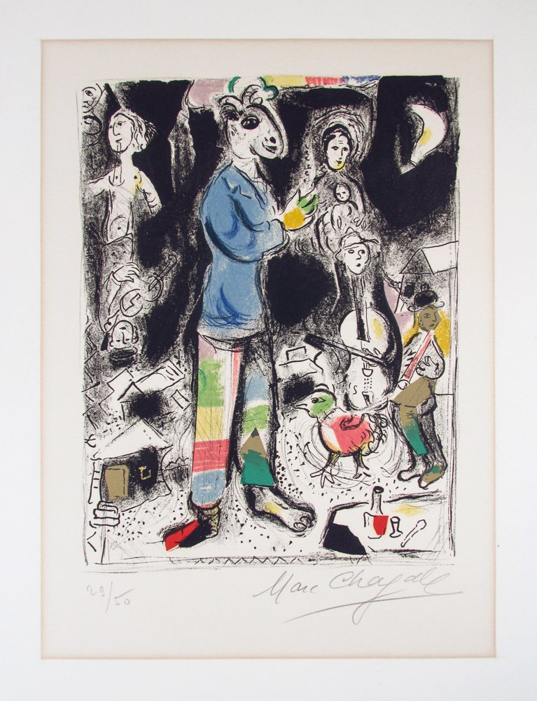 Marc Chagall "Peasant With A Violin" orig lithograph: Artist: Chagall, Marc (Russian/French 1887-1985) Title: Peasant With A Violin (Mourlot 551) Date: 1968 Medium: lithograph printed in colors on Arches wove paper with full margins Dimension: 11.6 x 8.8