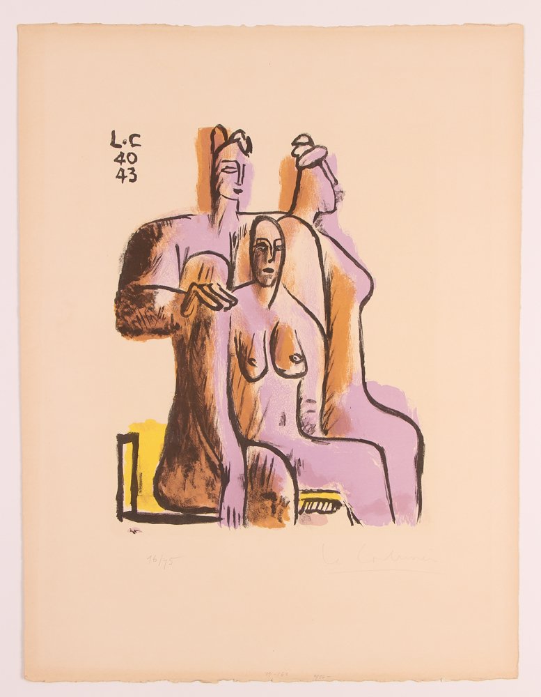 Le Corbusier orig litho "Trois Personnages Assis",: Artist: Corbusier, Charles-Edouard Jeanneret, dit Le Corbusier (French, 1887-1965) Title: Trois Personnages Assis Date: 1940-1943 Medium: Lithograph printed in colors Dimension: 16.5 x 13 inches Ed