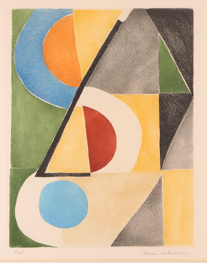 Sonia Delaunay color etching "Color Rhythm": Artist: Delaunay, Sonia (Ukrainian/French 1885-1979) Title: Color Rhythm Date: 1970 Medium: color etching and aquatint Dimension: 19.5 x 15.5 inches Edition: 82/125 Signature: pencil