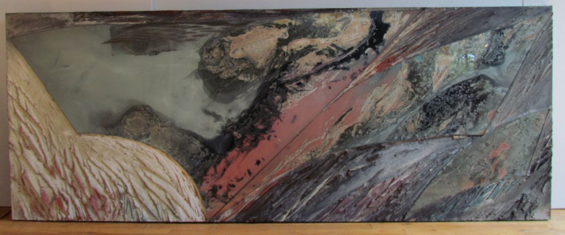 Laddie John Dill Untitled Landscape Wall Relief: Artist: Dill, Laddie John (American, b. 1943) Title: Untitled Landscape Date: 1988 Medium: Glass, stone, resin wall relief with sandblasted details Dimension: 42.25 x 108 inches Signature: Sign