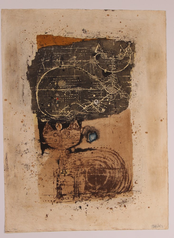 Johnny Friedlaender etching/aquatint "Le Chats": Artist: Friedlaender, Johnny (German/French, 1912-1992) Title: Le Chats Medium: Etching and aquatint Dimension: 30 x 22.2 inches Edition: 76/95 Signature: Pencil signed and numbered 76/95