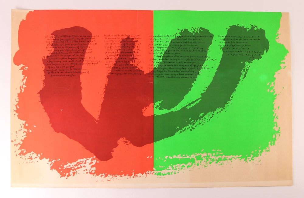 Sister Mary Corita Kent "Why do you not think of Him?": Artist: Kent, Sister Mary Corita (American 1918 - 1986) Title: Why do you not think of Him? Medium: serigraph printed in colors Dimension: 22.5 x 34 inches Signature: signed in ink Corita lower right