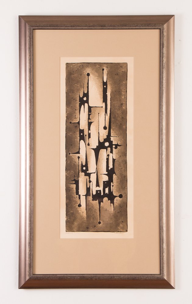 Edward Landon original serigraph "Gothic": Artist: LANDON, Edward August (American, 1911-1984) Title: Gothic Date: 1950's Medium: screen print Dimension: 18 x 6.5 inches Edition: 8 of 35 Signature: pencil signed Provena