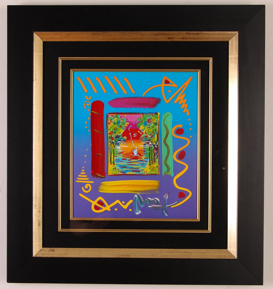 PETER MAX: "Better World" acrylic and lithograph: Artist: Max, Peter (American, born 1937) Title: Better World Medium: Acrylic mixed media color lithograph Dimension: 13.5 x 11.5 inches Signature: signed in acrylic Max Provenance: The Estate o