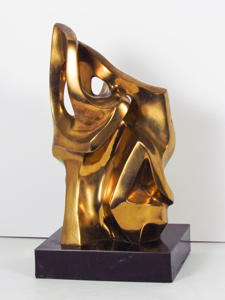 Seymour W. Meyer Untitled abstract bronze with golden: Artist: Meyer, Seymour W. (American 1914-2009) Title: Untitled Abstract Medium: cast bronze with gold patina Edition: 5 of 9 Description: 15.25 inches tall Signature: signed S. Meyers 5/9
