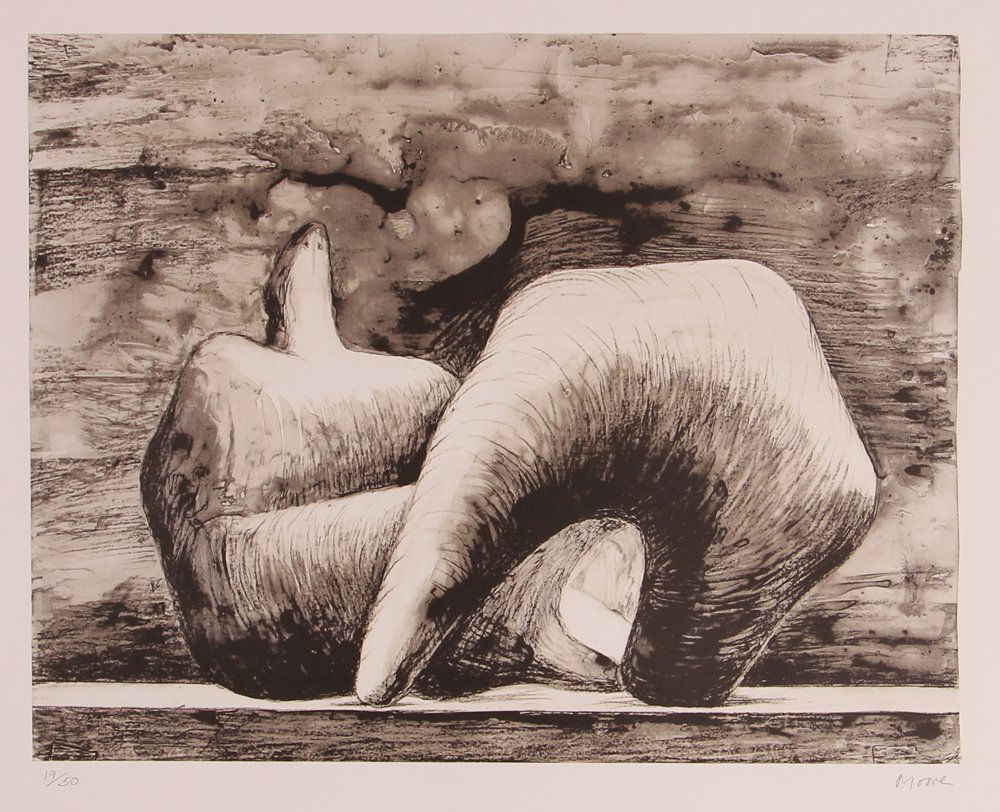 Henry Moore orig litho "Reclining Figure: Pointed": Artist: Moore, Henry Spencer (British 1898-1986) Title: Reclining Figure: Pointed (Cramer #543) Medium: Lithograph printed in colors Dimension: 13 x 16.5 inches Edition: 19/50 Signature: Pencil