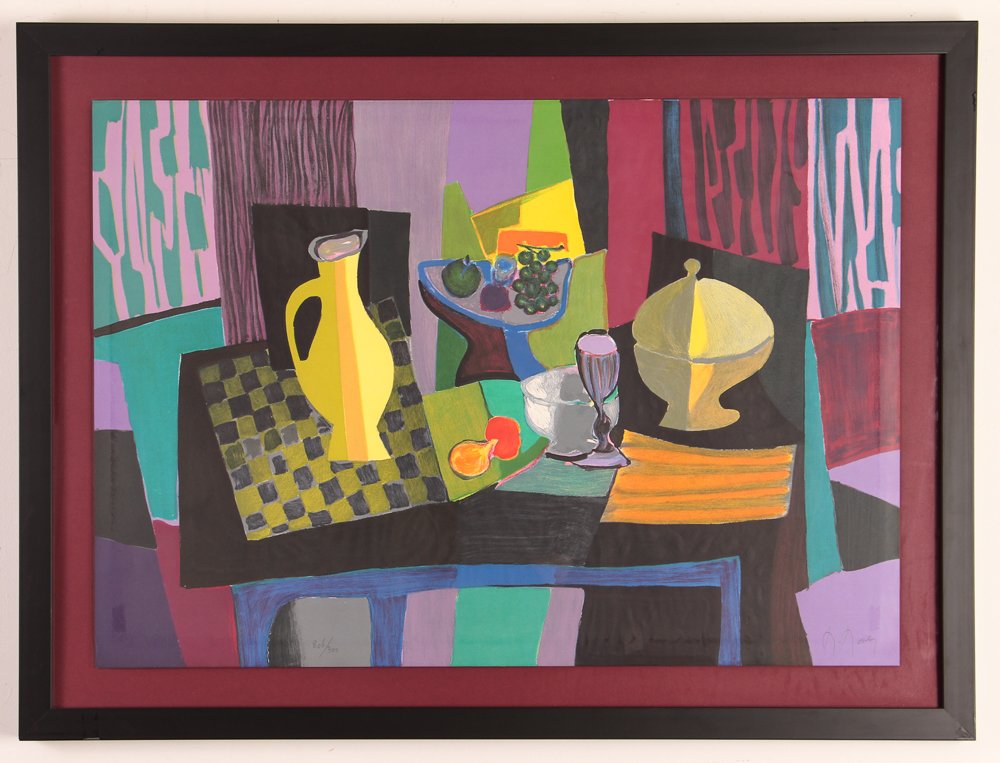 Marcel Mouly orig litho PICHET AU DAMIER SOUPIERE JAUNE: Artist: Mouly, Marcel Title: PICHET AU DAMIER SOUPIERE JAUNE Medium: lithograph printed in colors Dimension: 24 x 33.5 inches Edition: 206/300 Signature: pencil signed lower right Proven